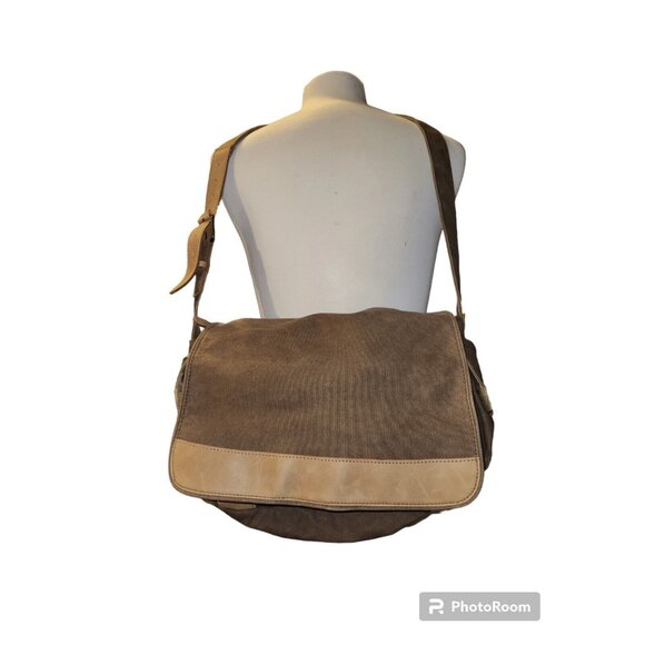 L.L. Bean Bags Vtg Ll Bean Canvas Leather Crossbody Flap Messenger